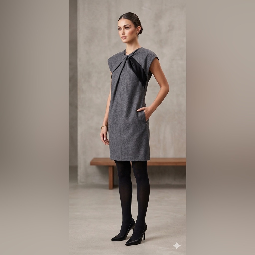 GUCCI Vintage Wool Cashmere Gray Grey Black Mini Shift Dress Sz 42 US 6 Small